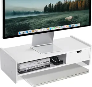 2-Tier Monitor Stand Riser ,Computer Desk Organizer with Drawer for Laptop, Computer,,White