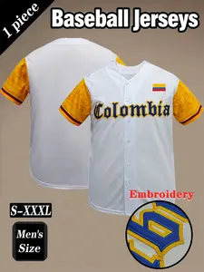 Columbia Retro Baseball Jersey, Flag Embroidery Design, Short Sleeve Breathable Sportswear, Casual Outdoor Sports, Streetwear Hip Hop Style