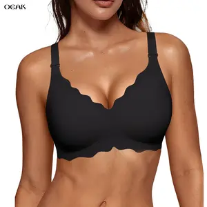 OEAK Seamless Scalloped Jelly Bras for Women No Underwire Wireless Push Up Bra Soft Support Full Coverage Comfort Everyday Bra