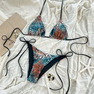Women's bikini set, leopard print two-piece swimsuit, leopard print pattern, neck strap, side ties, sexy and fashionable, triangle bag swimsuit, ideal for pool, beach vacation or party, leopard print bikini, available in various colors to choose from-02
