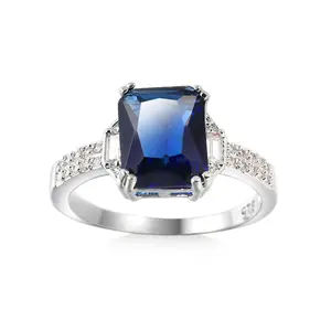 Women's Blue Copper Inlaid Zircon Colored Gemstone Ring - Simple Fashion Blue Charm Copper Ring for Women, Unique Design Wedding Gift, Rings For Women, Copper Rings
