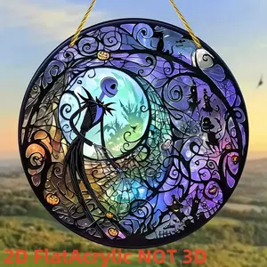 2D Flat Acrylic Lightweight Jack Skellington Sun Catcher Window Hanging Decoration, Festive Halloween Christmas Decor, Wall Mount Ornament