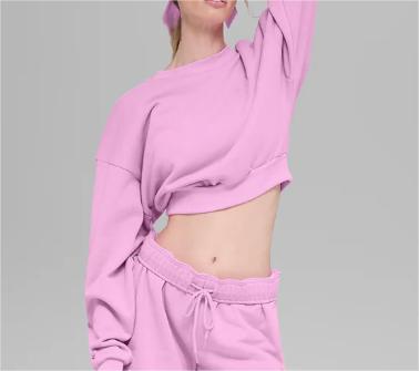 Women's Pink Cotton Crewneck Sweatshirt Set – Casual Pullover Hoodie & Jogger Pants 2 Piece Loungewear Set