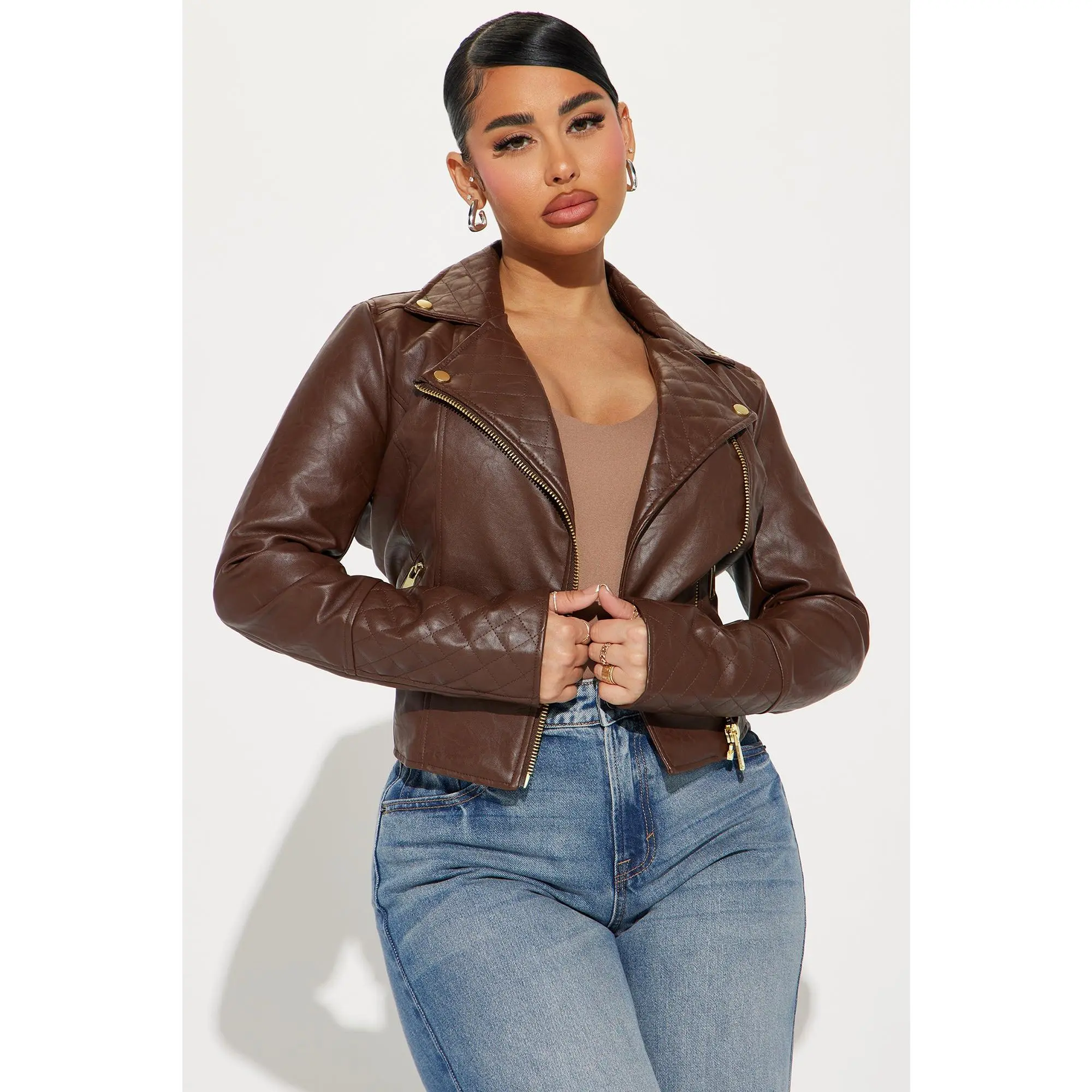 Out For A Ride Vegan Leather Moto Jacket - Brown