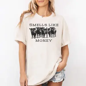 Comfort Colors Smells Like Money Shirt, Funny Cow Shirt, Western Cattle Farmer Graphic Tee, Gift for Ranchers