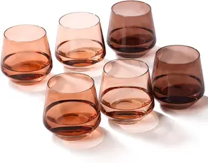 Stemless Wine Glasses Set 6- 15oz Venus Colored Glassware for Wine or Soft Drinks,Unique Wine Gifts for Women Birthday Wedding Drinkware