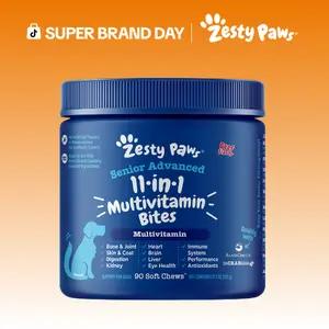 Zesty Paws Senior Advanced 11-in-1 Multivitamin Bites for Senior Dogs 90 Soft Chews per Jar Natural Chicken Flavor Nutritional Supplement