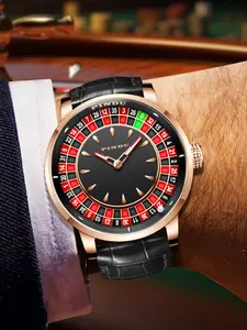 PINDU Automatic Mechanical Watch for Men, Nh35a Movement, Auto Wobble and Rotate, 50m Waterproof, Unique American Style, Ideal for Game Night