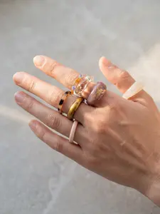 Elegant Vintage Resin Stackable Statement Rings Set, Leopard Print Gold Foil Dipped, Wide Face Fashion Jewelry for Daily Wear