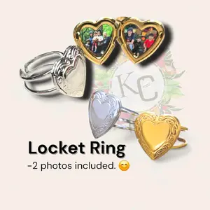 Stainless Steel Heart Locket Ring Water Proof with 2 Photos Included Perfect for Personalized Jewelry Adjustable Ring Size 6-10 Gold or Silver Option