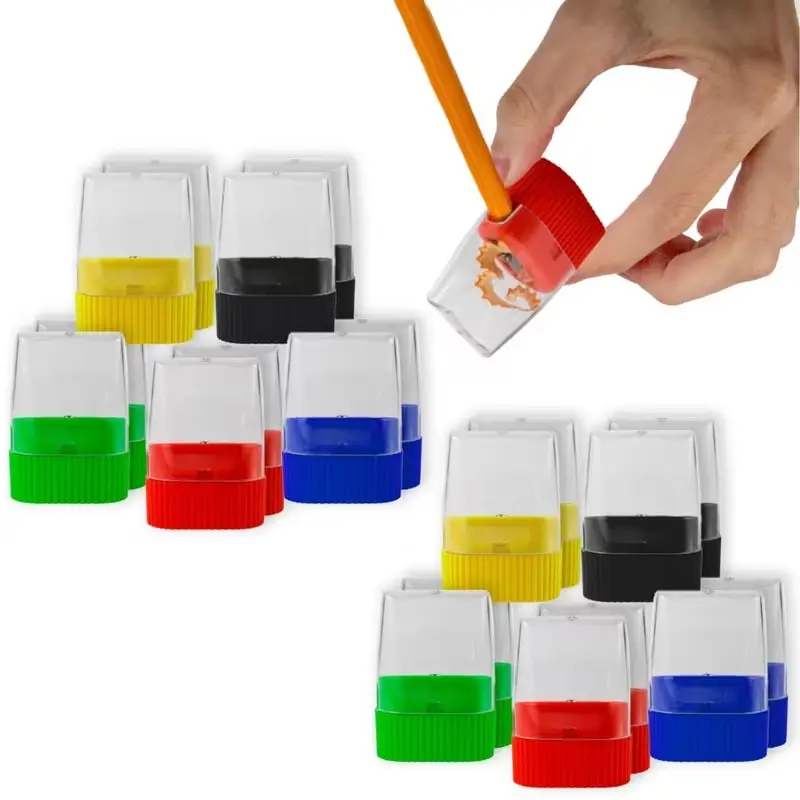 Pencil Sharpener 5 Pack, Manual Handheld Sharpeners in Red, Blue, Green, Yellow and Black, School and Office Supplies