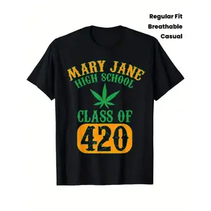 Men's Class of 420 Weed Graphic T-Shirt, Fabric, Crew Neck, Short Sleeve, Regular Fit, Weekend Casual Wear, All-Season Casual Wear