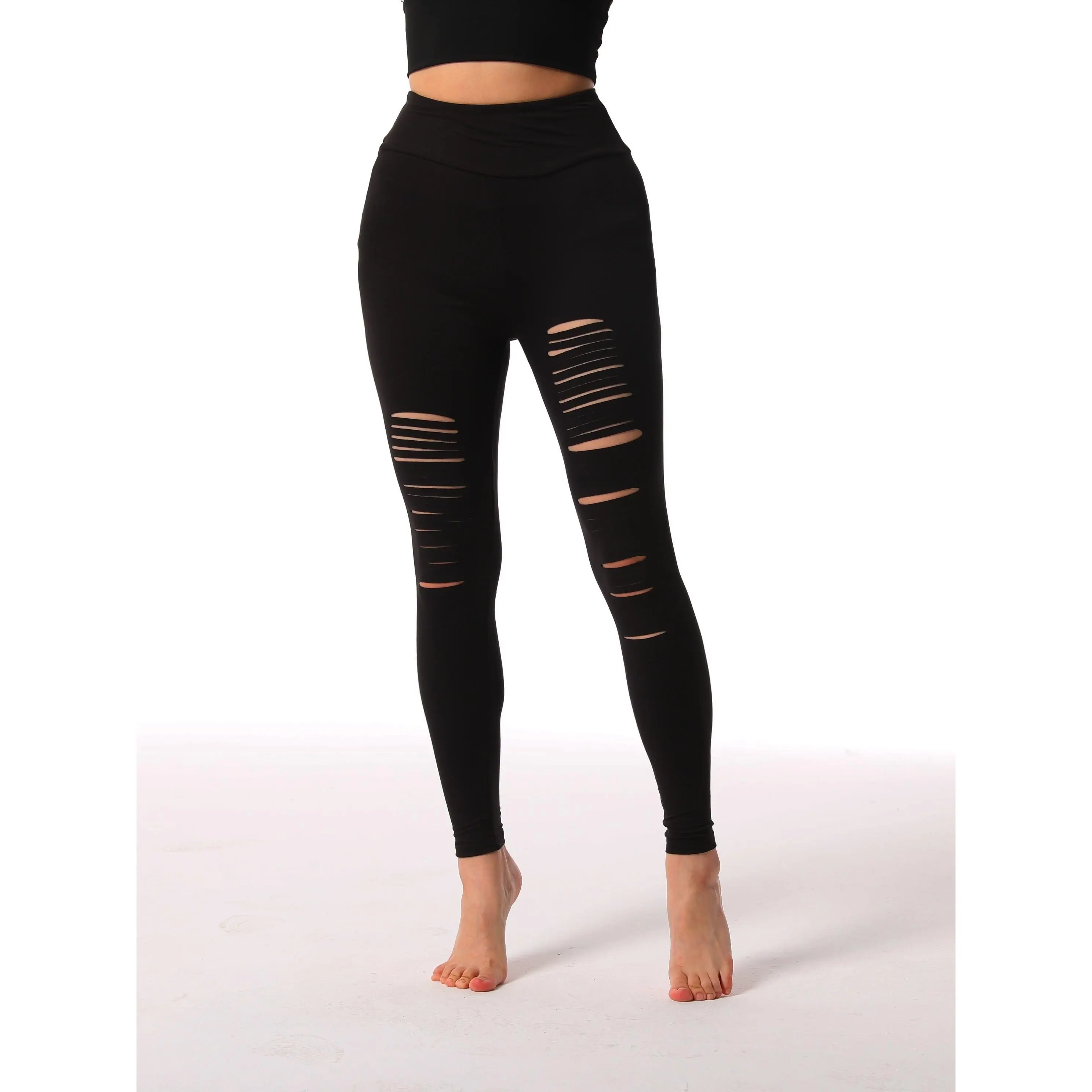 Women's Black Skinny Ripped Yoga Pants for Sports and Fitness - Comfortable and Stylish