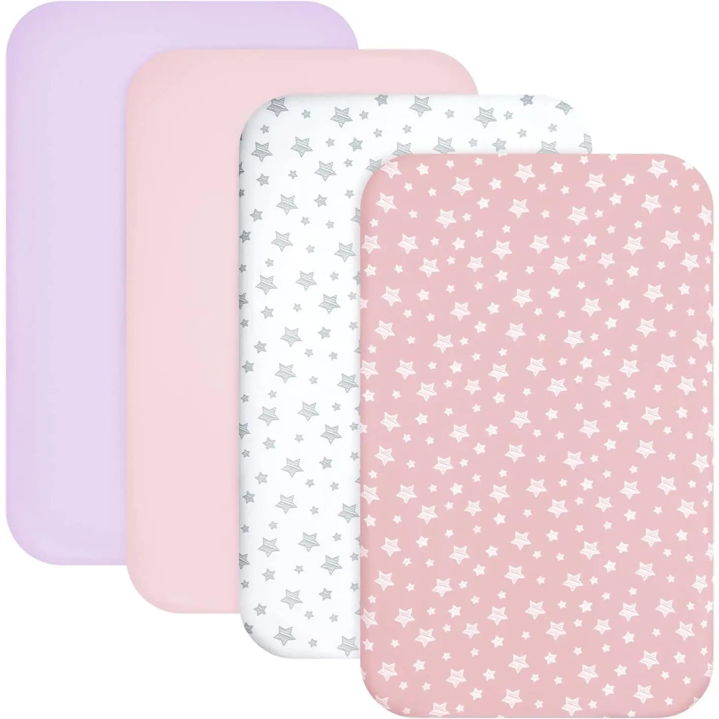 Mini Crib Sheets Fitted 4 Pack for Girls (38" X 24"), Compatible with Dream on Me, Delta Porta Crib and Arms Reach Ideal Cosleeper, Pink