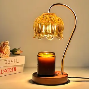Dimmable Flower Candle Warmer Lamp with Timer - Vintage Lotus Candle Light for Jar Candles| for & Mom| Cozy Home(Includes 2 Bulbs)