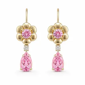 14K Gold Flower Drop Earrings