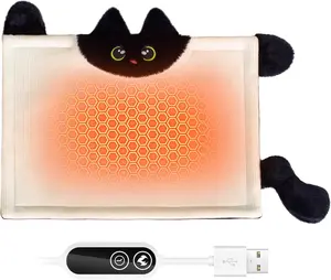 Cute Cat Shape Heating Pad for Period Cramps & Menstrual Pain Relief, 5V 2A USB Fast Heating with 4 Heat Settings & Auto-Off, Portable Electric Corduroy & Plush Warmer for Women & Teen Girls