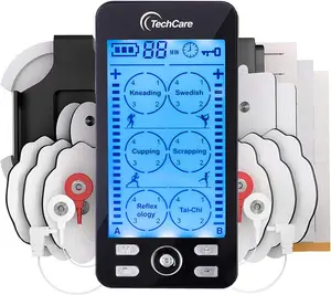 TechCare TENS EMS Muscle Stimulator – Dual Channel Rechargeable Unit with 24 Modes & 20 Intensity Levels for Pain Relief, Back & Sciatica Therapy, Muscle Recovery & Massage