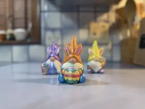 Hand Painted One-of-a-Kind Orange and Blue Metallic Easter Gnome with Sparkly Easter Egg