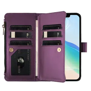 for Samsung A10 M10 A12 M12 A13 A14 A15 A16 A20 A30 A20S A21S A22 A33 A34 A35 A36 Shock Absorption Wallet Flip Phone Case Shockproof Cover Card Holder Cash Slot Zipper Pocet Case