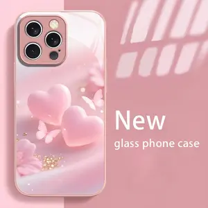 High-end fashion trend colorful love butterfly pattern, metal paint glass mobile phone case, suitable for iPhone17 16 15 14 13 12 11ProMax, fashionable and beautiful