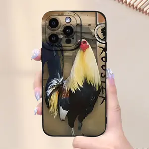 Vibrant Rooster Pattern Phone Case, New Hot-Selling Matte Feel Phone Cover, Suitable for Iphone 16/15/14/13/12/11/X/XR/XS/8/7/SE Mini Plus Pro Max Series, Fully Wrapped Protection Against Shocks, Drops, And Fingerprints. Protector Protective Black