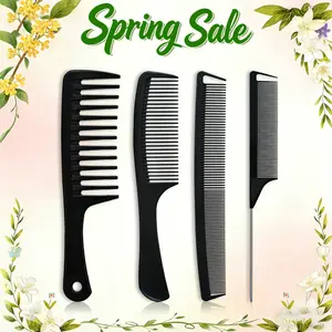 4 Pieces Carbon Fiber Hair Combs Set, General Styling Grooming Combs, Anti Static Heat Resistant Hairdressing Comb, Fine and Wide Tooth Hair Barber Rat Tail Comb