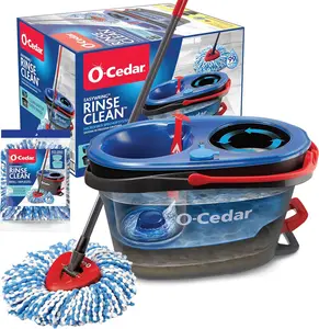 O-Cedar RinseClean Spin Mop & Bucket System with 1 Extra Mop Head - Clean with Clean Water, Removes 99% of Bacteria, Machine Washable Microfiber Heads, Safe for All Hard Floors - Cleaning