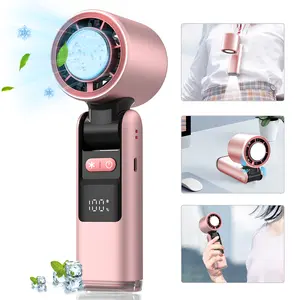 Portable Handheld Turbo Fan, USB Rechargeable Ice Cooling Fan, LED Digital Display, Mini Foldable Personal Cooling Fan for Travel, Office, Outdoor, Summer Gift
