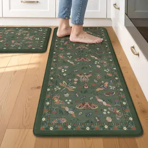 Anti Fatigue Mats for Kitchen Floor Non-Slip, Cushioned Kitchen Mats for Floor 20''x31''+20''x47'', Green Memory Foam Kitchen Mat Set