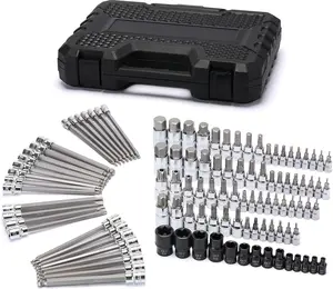 107PCS Bit Socket Set, 1/4", 3/8" and 1/2" Drive, Hex/Torx/Tamper Proof Torx/E-Trox/Long Ball End Hex, CR-V, S2 Steel, SAE/Metric