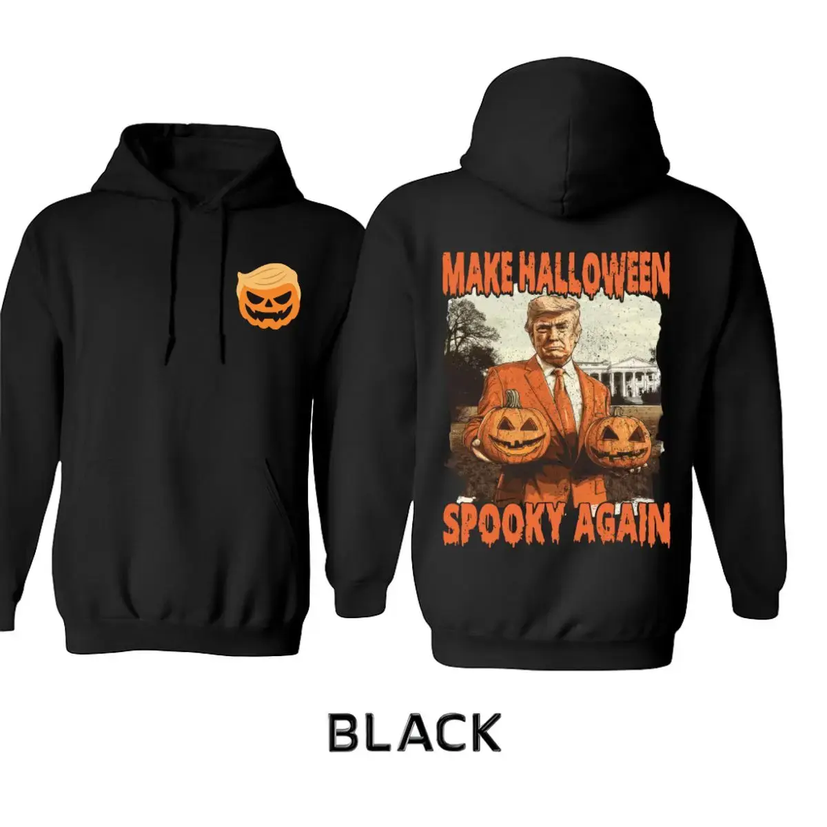Funny Trump Halloween Hoodie – Funny “Make Halloween Spooky Again” Pumpkin Graphic Pullover Sweater, Unisex Casual Top, Spooky Party Outfit, Trending Holiday Fashion, Unisex Long Sleeve Shirt