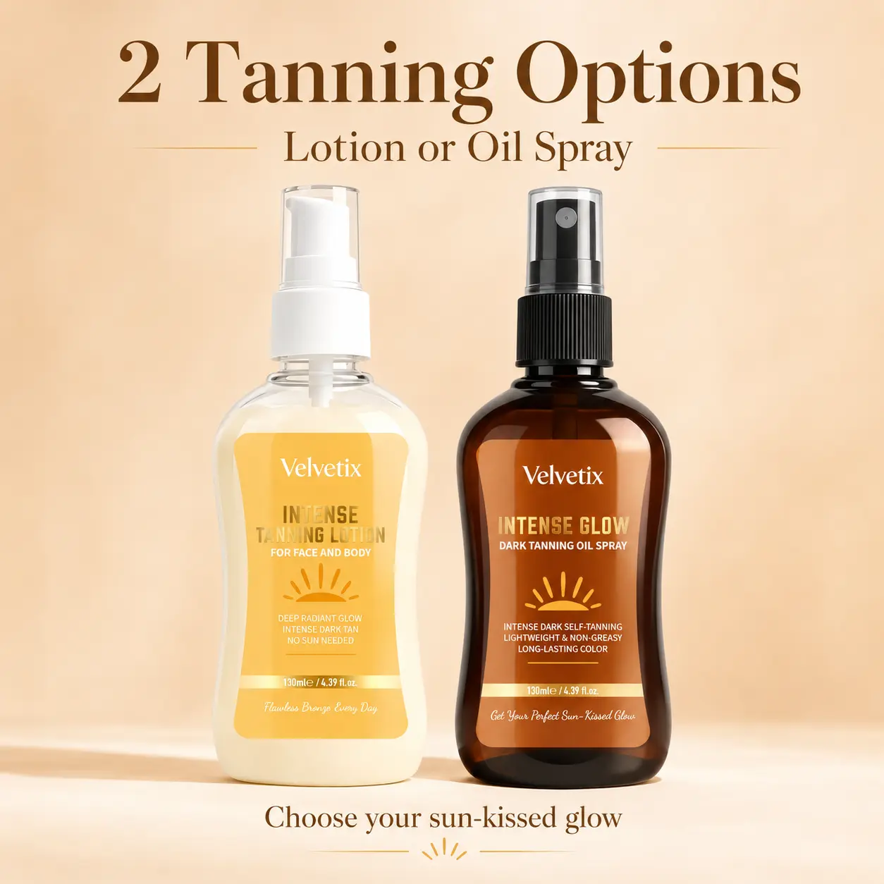 Velvetix Self Tanning Lotion & Oil Spray | DHA Bronzing Formula for a Natural Sun-Kissed Glow | Lightweight Body Tanner with Long-Lasting Color | 4.39 Fl Oz