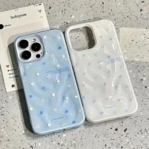 Glossy Star Pattern Shockproof Phone Case for iPhone 16 Pro Max/15 Plus/14/13/12/11 Pro Casing