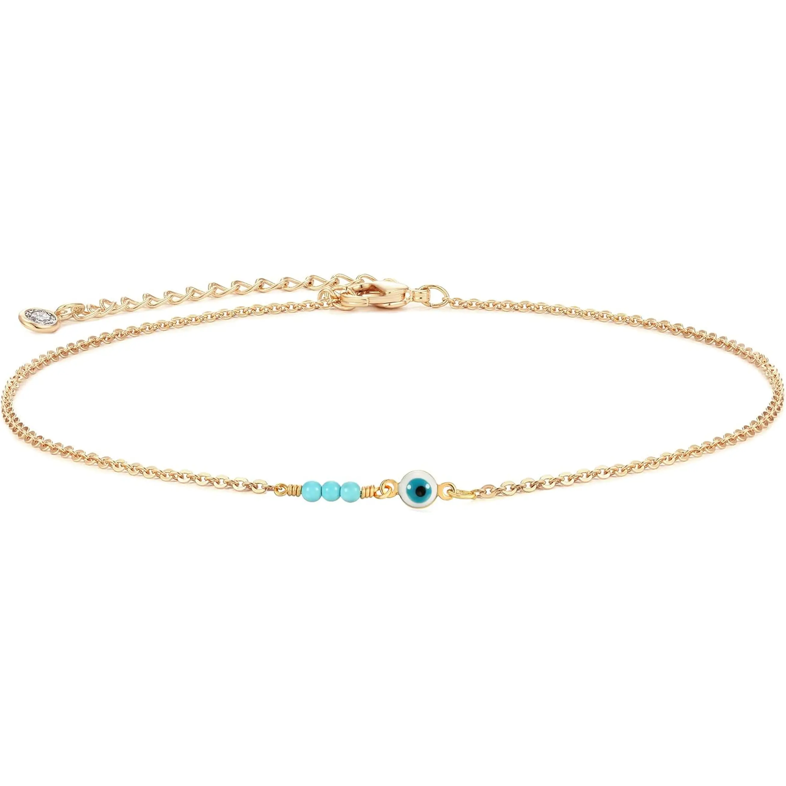 MEVECCO Dainty Evil Eye Protection Necklace,14K Gold Plated Cute Delicate Handmade Tiny Bead Necklace for Women MEVECCO