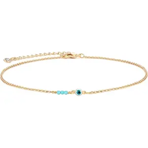 MEVECCO Dainty Evil Eye Protection Necklace,14K Gold Plated Cute Delicate Handmade Tiny Bead Necklace for Women MEVECCO