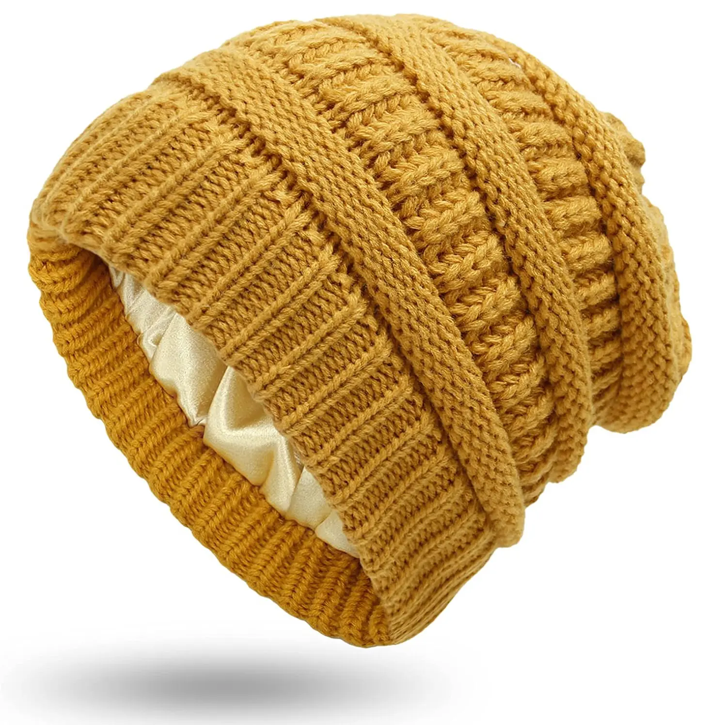 women Satin Lined Beanie Winter Warm Cozy Knit Slouchy Hat with Silk Lining for Extra Warmth and Style in Cold Weather