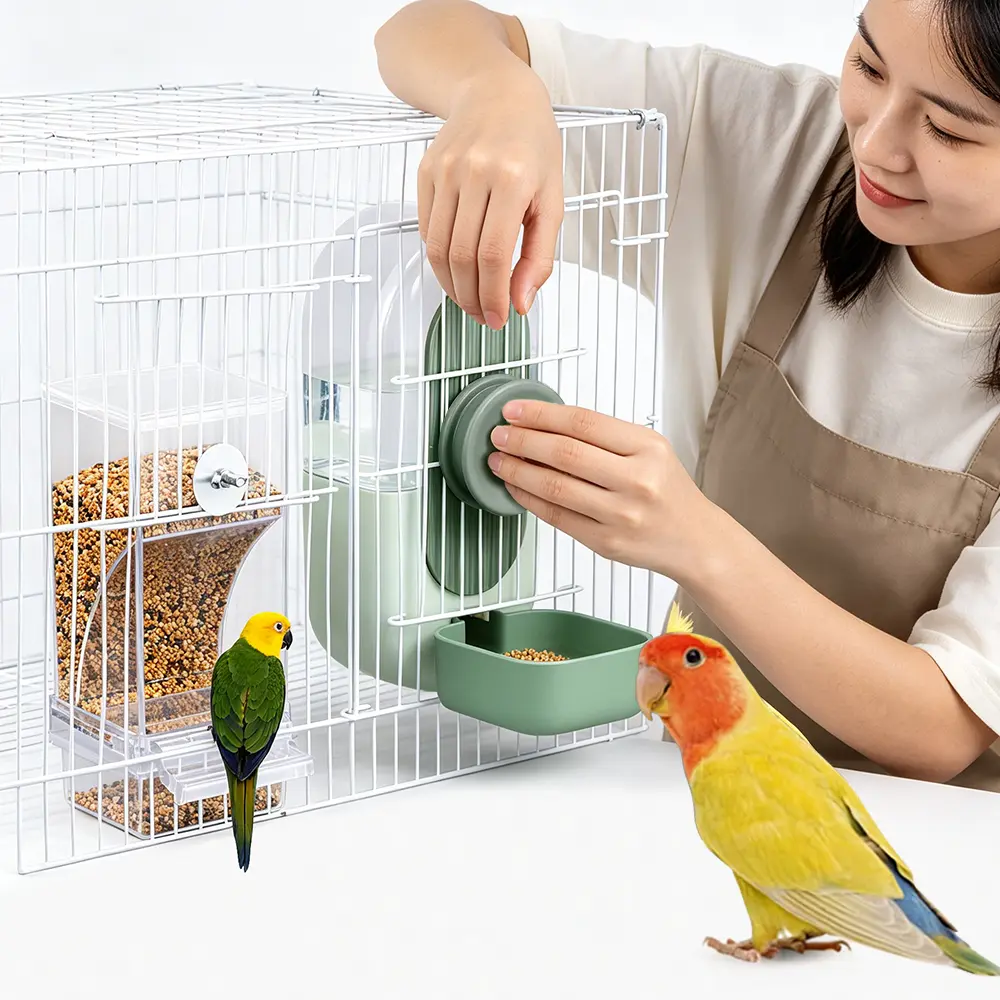 2 pack Bird Feeder Water Dispenser Set Automatic Parrot Feeder Cage Accessories Transparent Food Container Cage Acrylic Parrot Feeders