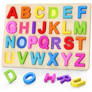 P-JP021   Alphabet Puzzles, ABC Preschool Learning Toys, Wooden Toys for Toddlers, Alphabet Shape Puzzles for Kids, Gift for Girls Boys