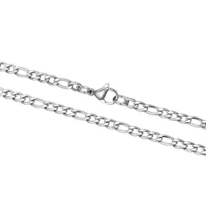 5pcs 304 Stainless Steel 3.8mm Diamond-Cut Figaro Chain Necklaces (18 Inch/20 Inch/22 Inch)