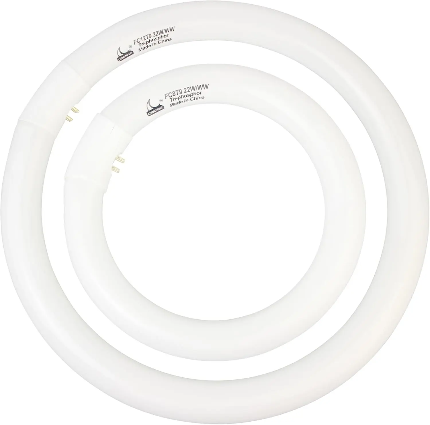 FC8T9/KB 22W and FC12T9/KB 32W Warm White Set, Round Fluorescent 8 inch T9 22 Watts & Circular Light Bulbs 12 inch 32 Watts Pack, Circline Kitchen and Bath Ceiling Fan Bulb, 3000K, G10q Prong