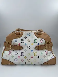 Pre-owned Louis Vuitton LEATHER Shoulder Bags Takashi Murakami White Multicolor Claudia Speedy Satchel Shoulder