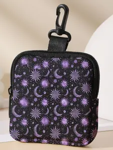 Sun Star Moon Pattern Printed Coin Wallet, Multifunctional Storage Bag, Durable Polyester, Digital Printing, Key Card Holder, Ideal Gift