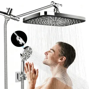 SummerVibes 12” Rain Shower Head Combo with Handheld Sprayer, High Pressure Shower System, Adjustable Extension Arm, Anti-Clog Nozzles, 3+5+2 Spray Modes