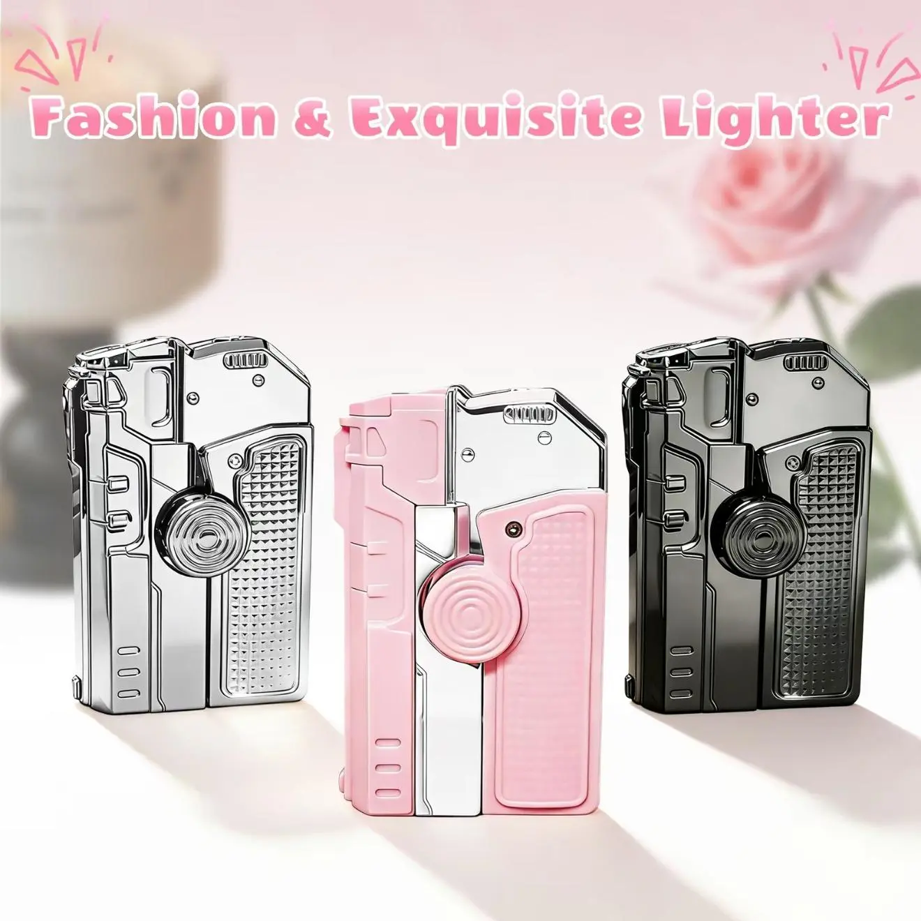 (Virtually gas-free)Cute Pastel Space Age Lighter for Candles - DIY Aesthetic Lighter Case with Stickers - Non-Flammable for Shipping