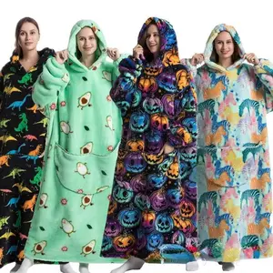 Luxury winter hoodie, sports jacket, cartoon penguin extra long hooded blanket, flannel sleepwear, soft and warm flannel fabric, oversized size suitable for winter home wear, TV time, sleeping at home, relaxing in cold weather indoors