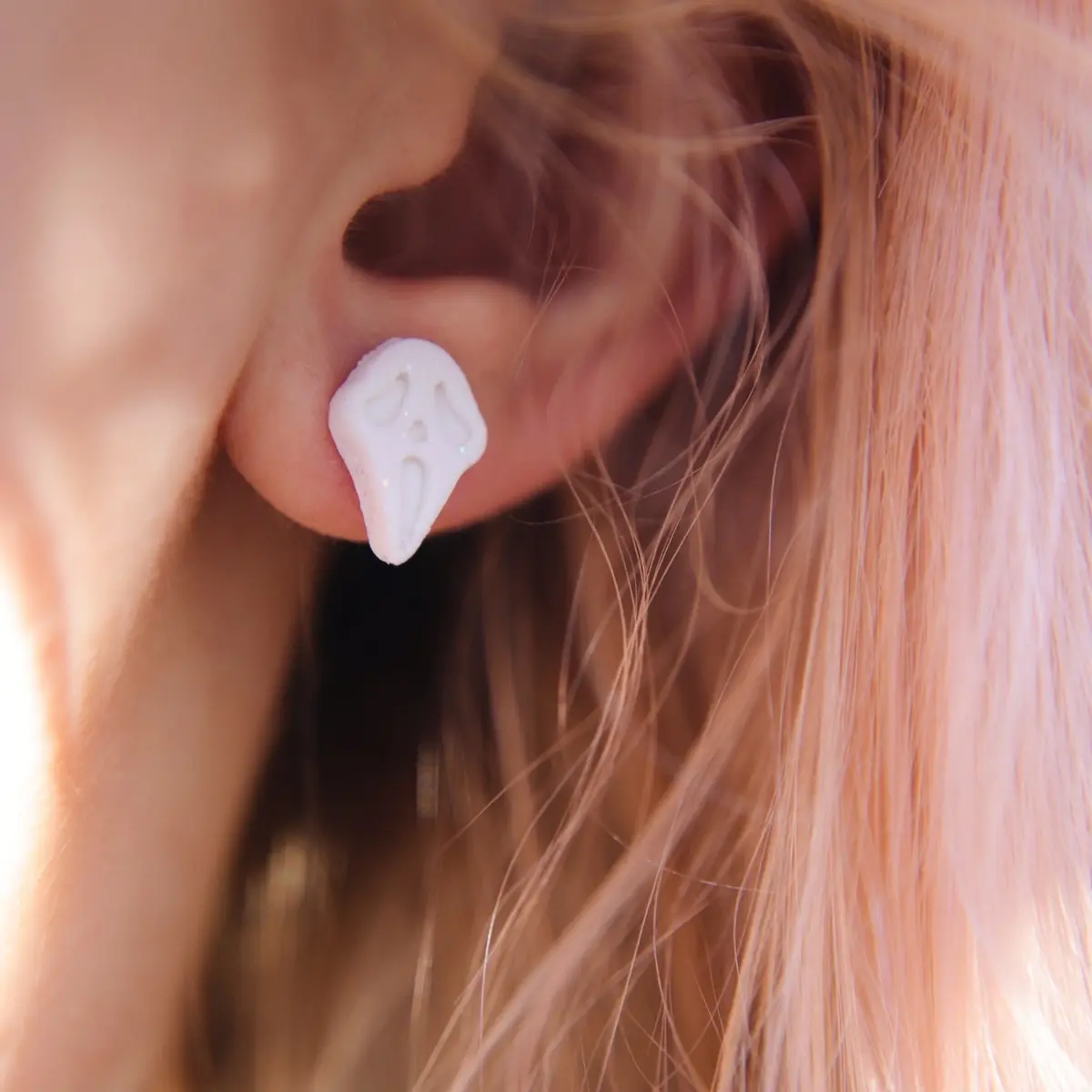 Ghost Face Polymer Clay Glitter Earring Studs