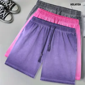 Holafish Unisex Oversized Dyed Washed Dirty Shorts 7" Inseam For Men Casual Elastic Waist Fading Vintage Half Length Cotton Pants Streetwear Bottoms Summer Comfort Menswear