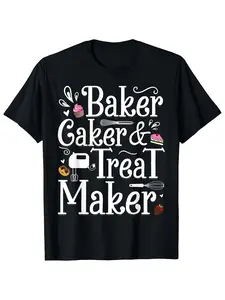 100% Cotton Men's and Women's Vintage Baking T-Shirt-180g Heavy Cotton Soft Round Neck T-Shirt BAKERCAKETREATMAKER Cupcakes and Baking Tools Design-Bakers, Cake Decorators, Pastry Chefs-Machine Washable Casual Wear and Unique