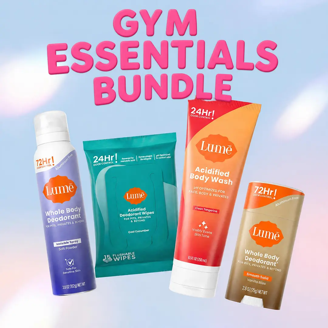 Lume Gym Essentials Bundle: Whole Body Deodorant Stick & Spray, Deodorizing Body Wipes, Acidified Body Wash Lume Gym Essentials Bundle: Whole Body Deodorant Stick & Spray, Deodorizing Body Wipes, Acidified Body Wash